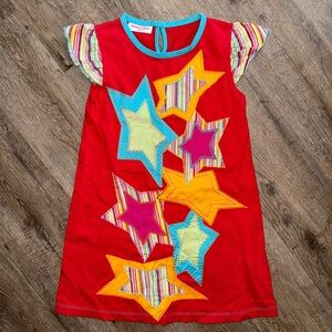 Michael Simon Girl Ruffle Sleeve Patchwork Star Dress